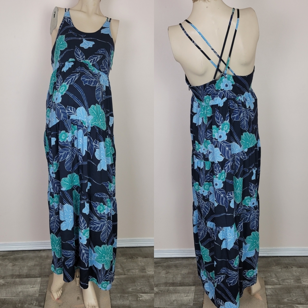 Loft summer blue and green floral maxi maternity dress